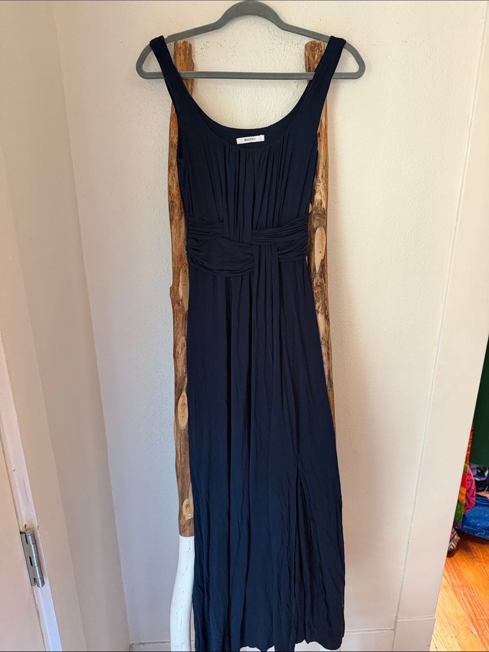 Bailey 44 Navy Sleeveless Grecian Stretch Knit Maxi Dress with Woven Waist Small - Picture 6 of 6